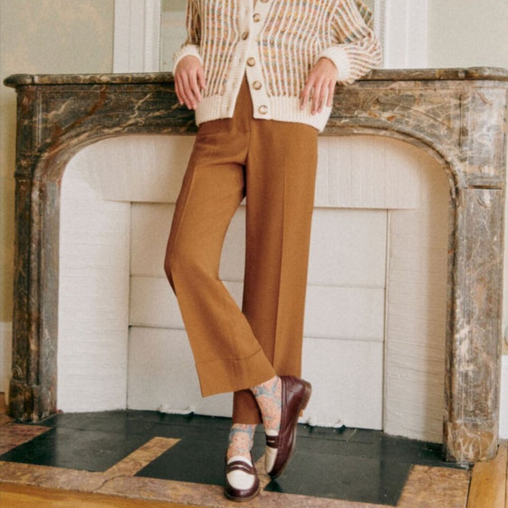 Sézane Damon Trouser Camel NWT Tailored Pants Cuffed Hem US 0 / UK 4